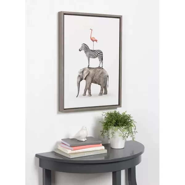 imageKate and Laurel Sylvie Stacked Safari Animals Framed Canvas Wall Art by Amy Peterson 18x24 Gray Charming Quirky Wall Decor for Living Room Bedroom Or NurseryGrey