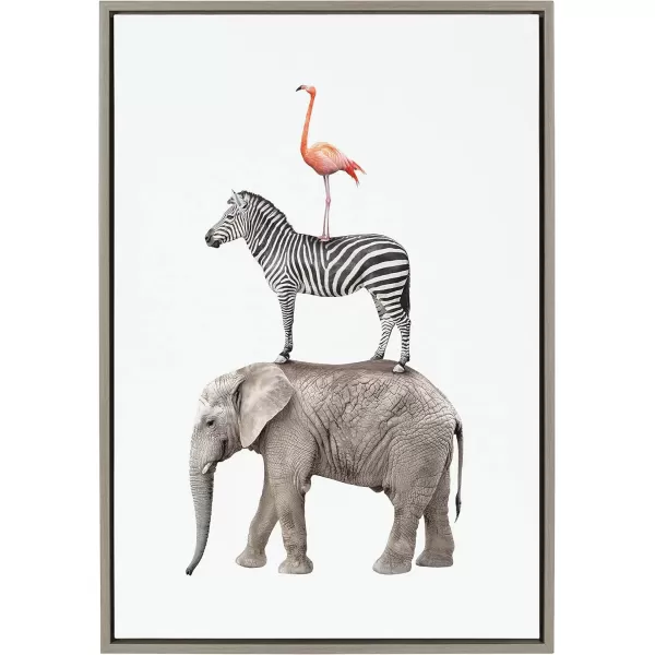 imageKate and Laurel Sylvie Stacked Safari Animals Framed Canvas Wall Art by Amy Peterson 18x24 Gray Charming Quirky Wall Decor for Living Room Bedroom Or NurseryGray