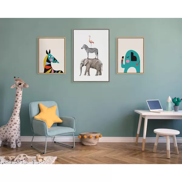 imageKate and Laurel Sylvie Stacked Safari Animals Framed Canvas Wall Art by Amy Peterson 18x24 Gray Charming Quirky Wall Decor for Living Room Bedroom Or NurseryGray