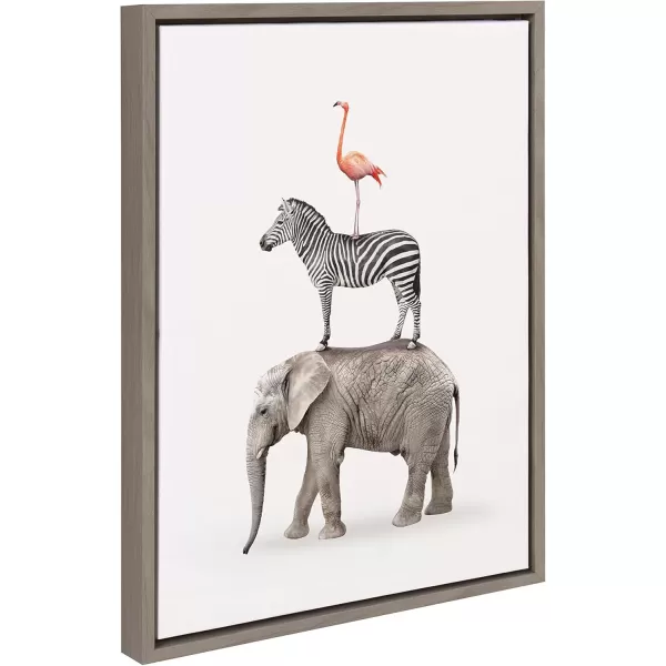 imageKate and Laurel Sylvie Stacked Safari Animals Framed Canvas Wall Art by Amy Peterson 18x24 Gray Charming Quirky Wall Decor for Living Room Bedroom Or NurseryGrey