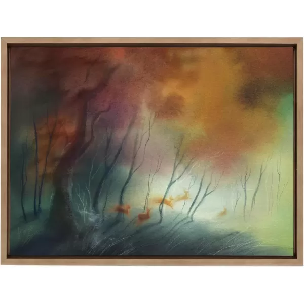 imageKate and Laurel Sylvie Waltz of the Stags Framed Canvas Wall Art by Faryn Hughes 18x24 Gold Modern Abstract Deer Art for Wall