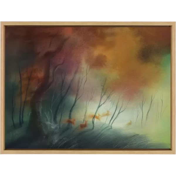 imageKate and Laurel Sylvie Waltz of the Stags Framed Canvas Wall Art by Faryn Hughes 18x24 Natural Modern Abstract Deer Art for Wall