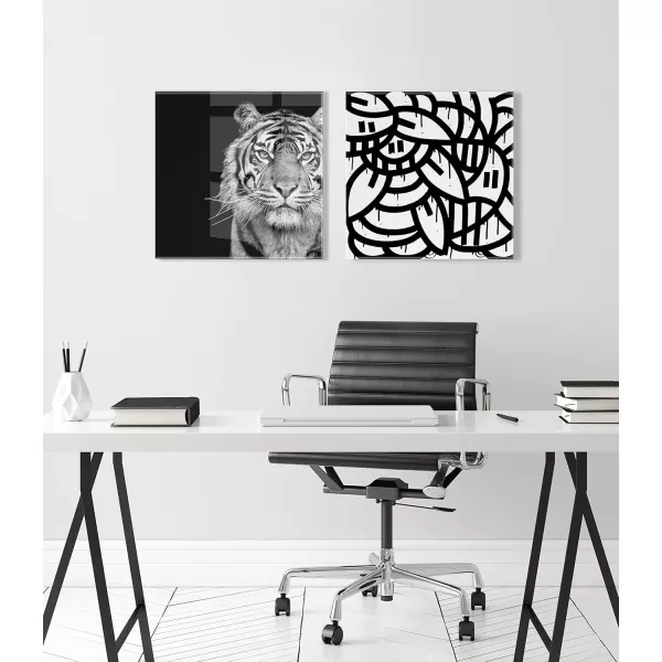 imageKate and Laurel Tiger Minimalist Animal Portrait Black and White Floating Acrylic Art by The Creative Bunch Studio 23x23 Decorative Animal Art for Wall