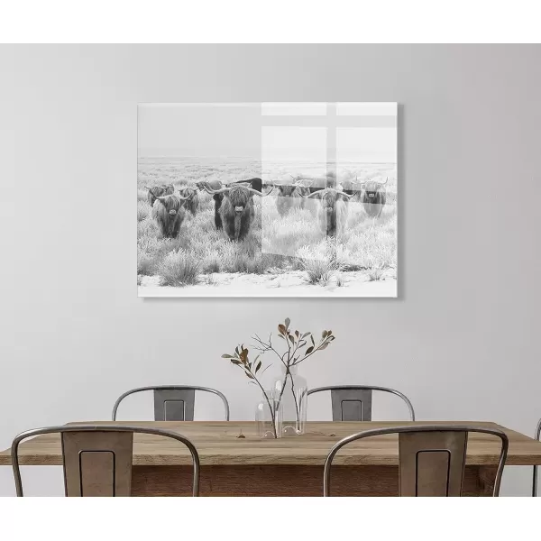 imageKate and Laurel x The Creative Bunch Studio Collaboration Titled Herd of Highland Cows Floating Acrylic Art 23x31 Decorative Black and White Animal Art for Wall