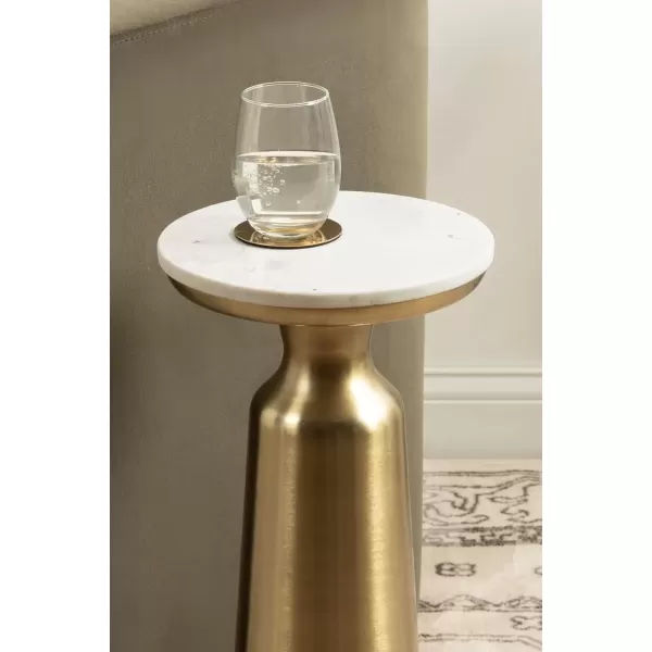 imageKate and Laurel Cardina Glam Marble Round Drink Table 10 x 10 x 22 White Marble and Gold Modern Marble Top Circle Mini Table for Use as a Small Bedroom Nightstand or Living Room Plant Stand Option