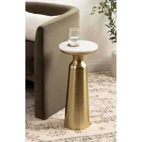 imageKate and Laurel Cardina Glam Marble Round Drink Table 10 x 10 x 22 White Marble and Gold Modern Marble Top Circle Mini Table for Use as a Small Bedroom Nightstand or Living Room Plant Stand Option