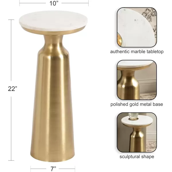 imageKate and Laurel Cardina Glam Marble Round Drink Table 10 x 10 x 22 White Marble and Gold Modern Marble Top Circle Mini Table for Use as a Small Bedroom Nightstand or Living Room Plant Stand Option
