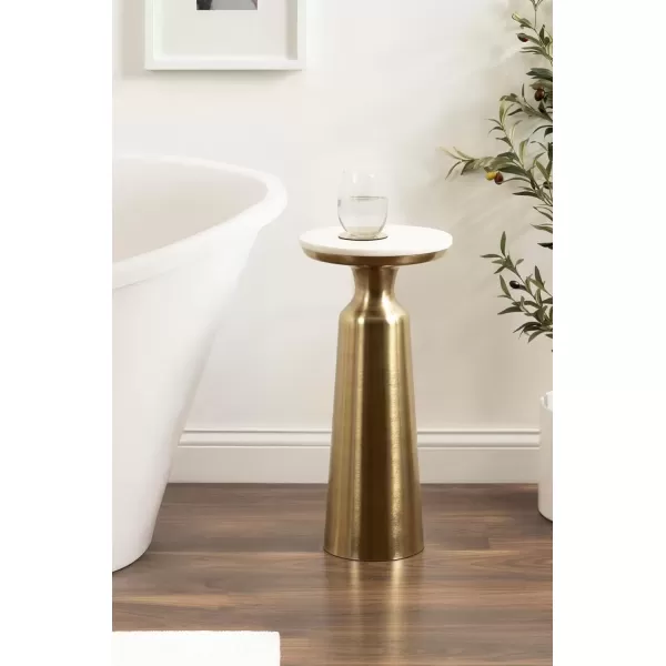 imageKate and Laurel Cardina Glam Marble Round Drink Table 10 x 10 x 22 White Marble and Gold Modern Marble Top Circle Mini Table for Use as a Small Bedroom Nightstand or Living Room Plant Stand Option
