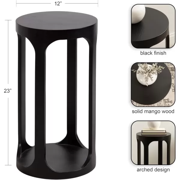 imageKate and Laurel Dahl Modern Slatted Wooden Round Drink Table 12 x 23 Black Transitional Wood Accent Pedestal Table for Use as Living Room Plant Stand or Small Bedroom NightstandBlack