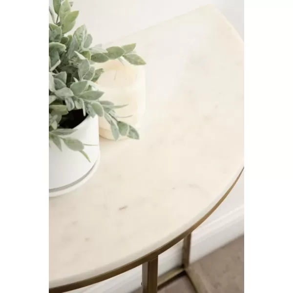 imageKate and Laurel Dorrah Modern Round Marble Console Table for Entryway 28 x 14 x 30 White and Black Glam HalfCircle Entryway Table for Use as Hallway Table or Behind Couch TableWhiteGold