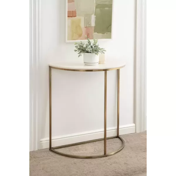 imageKate and Laurel Dorrah Modern Round Marble Console Table for Entryway 28 x 14 x 30 White and Black Glam HalfCircle Entryway Table for Use as Hallway Table or Behind Couch TableWhiteGold