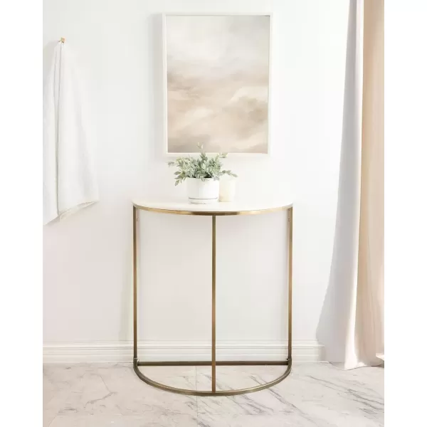 imageKate and Laurel Dorrah Modern Round Marble Console Table for Entryway 28 x 14 x 30 White and Black Glam HalfCircle Entryway Table for Use as Hallway Table or Behind Couch TableWhiteGold