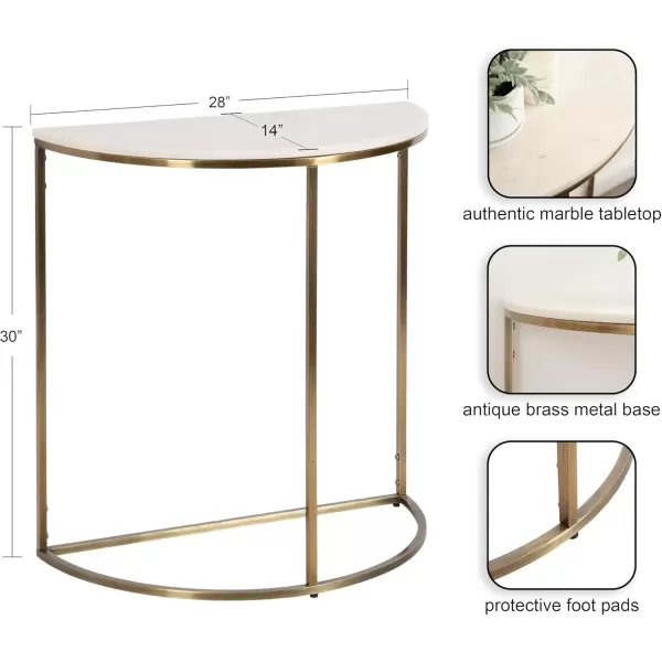 imageKate and Laurel Dorrah Modern Round Marble Console Table for Entryway 28 x 14 x 30 White and Black Glam HalfCircle Entryway Table for Use as Hallway Table or Behind Couch TableWhiteGold