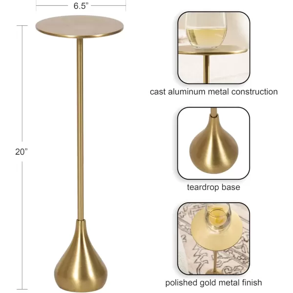 imageKate and Laurel Hersi Decorative Modern Pedestal Drink Table 7 x 7 x 20 Gold Cast Aluminum Mini Table with Teardrop Base for Use as Small Plant Stand or Living Room Martini TableGold