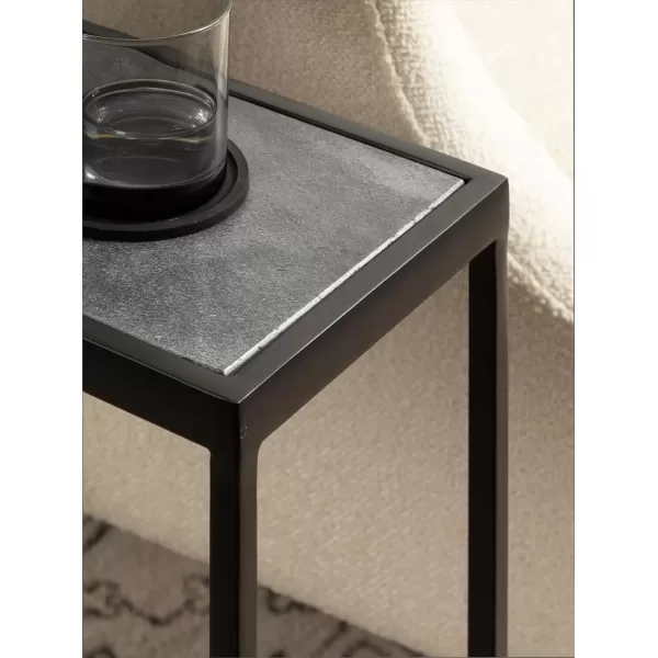 imageKate and Laurel Jaspur Modern Slim Side Table 16 x 8 x 24 Black Marble and Black Decorative Glam Narrow End Table for Use as Skinny Bedroom Nightstand or Living Room Accent Table