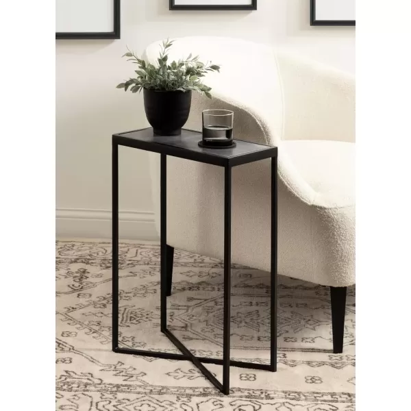 imageKate and Laurel Jaspur Modern Slim Side Table 16 x 8 x 24 Black Marble and Black Decorative Glam Narrow End Table for Use as Skinny Bedroom Nightstand or Living Room Accent Table