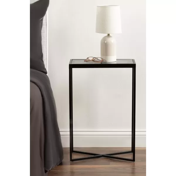 imageKate and Laurel Jaspur Modern Slim Side Table 16 x 8 x 24 Black Marble and Black Decorative Glam Narrow End Table for Use as Skinny Bedroom Nightstand or Living Room Accent Table