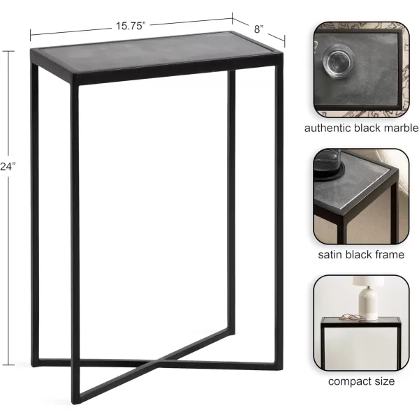 imageKate and Laurel Jaspur Modern Slim Side Table 16 x 8 x 24 Black Marble and Black Decorative Glam Narrow End Table for Use as Skinny Bedroom Nightstand or Living Room Accent Table