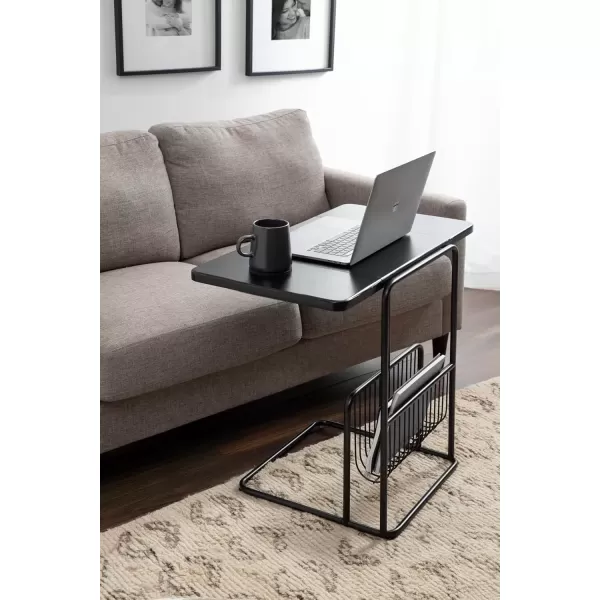 imageKate and Laurel Kura Modern Elegant Expandable CTable 31 x 17 x 26 Black Transitional Slim Expanding Top Living Room End Table with Bottom Wire Rack for Use as TV Tray Table with Storage