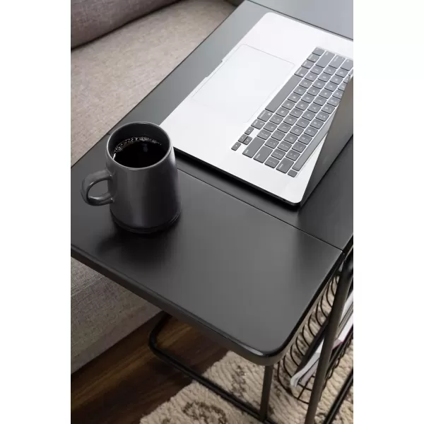 imageKate and Laurel Kura Modern Elegant Expandable CTable 31 x 17 x 26 Black Transitional Slim Expanding Top Living Room End Table with Bottom Wire Rack for Use as TV Tray Table with Storage