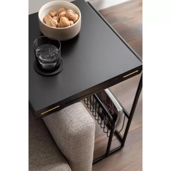 imageKate and Laurel Kura Modern Elegant Expandable CTable 31 x 17 x 26 Black Transitional Slim Expanding Top Living Room End Table with Bottom Wire Rack for Use as TV Tray Table with Storage