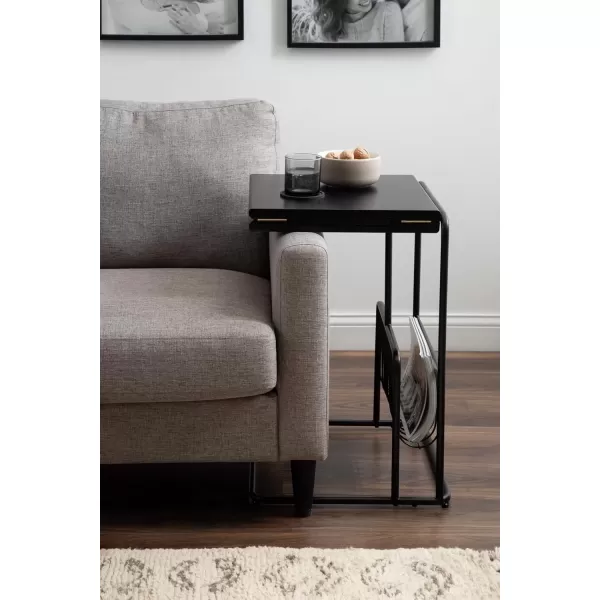 imageKate and Laurel Kura Modern Elegant Expandable CTable 31 x 17 x 26 Black Transitional Slim Expanding Top Living Room End Table with Bottom Wire Rack for Use as TV Tray Table with Storage