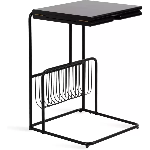 imageKate and Laurel Kura Modern Elegant Expandable CTable 31 x 17 x 26 Black Transitional Slim Expanding Top Living Room End Table with Bottom Wire Rack for Use as TV Tray Table with Storage