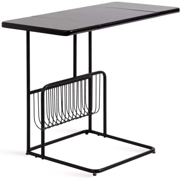 imageKate and Laurel Kura Modern Elegant Expandable CTable 31 x 17 x 26 Black Transitional Slim Expanding Top Living Room End Table with Bottom Wire Rack for Use as TV Tray Table with Storage