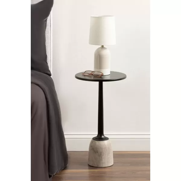 imageKate and Laurel Nyall Modern Natural Marble Drink Table 12 x 12 x 22 Marble and Black Transitional Round Mini Table with Premium Marble Base for Use as Indoor Plant Stand or Small Bathtub Table