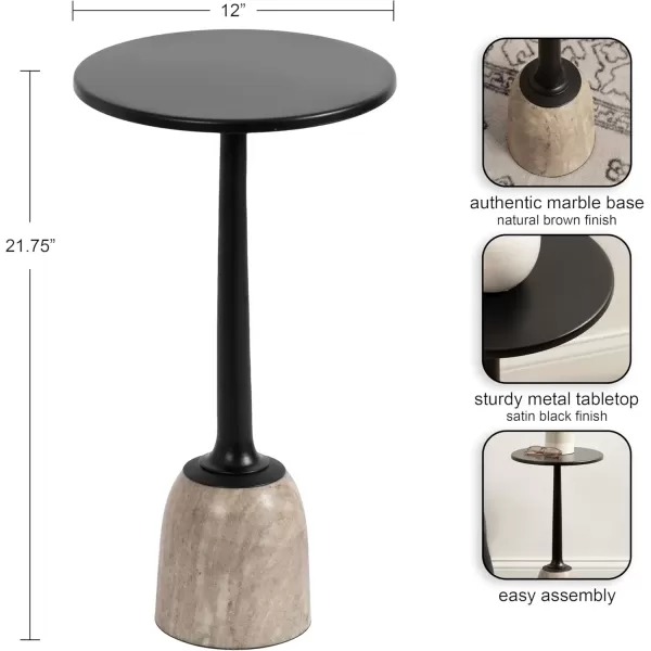 imageKate and Laurel Nyall Modern Natural Marble Drink Table 12 x 12 x 22 Marble and Black Transitional Round Mini Table with Premium Marble Base for Use as Indoor Plant Stand or Small Bathtub Table