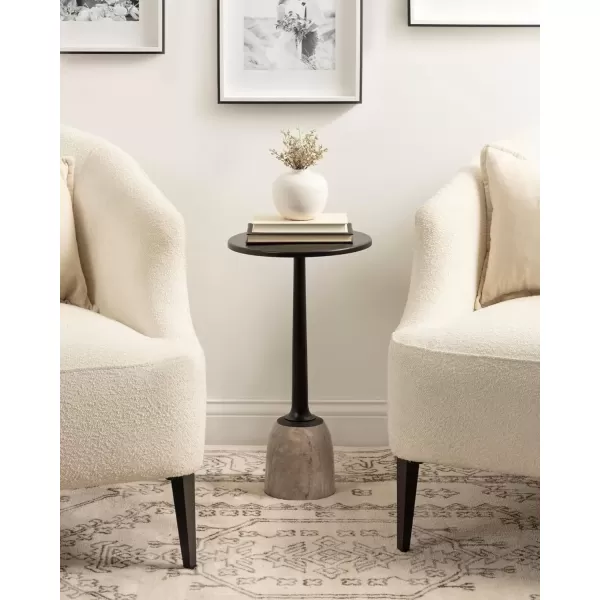imageKate and Laurel Nyall Modern Natural Marble Drink Table 12 x 12 x 22 Marble and Black Transitional Round Mini Table with Premium Marble Base for Use as Indoor Plant Stand or Small Bathtub Table