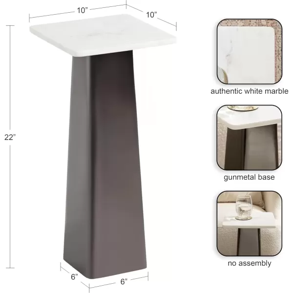 imageKate and Laurel Quinley Modern Square Marble Drink Table 10 x 10 x 22 White Marble and Gray Gunmetal Contemporary Marble Pedestal Table for Use as Living Room Plant Stand or Bedroom Mini Table