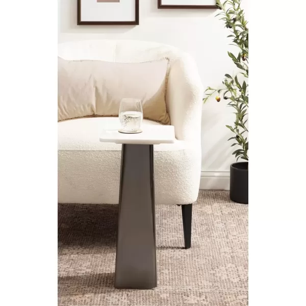 imageKate and Laurel Quinley Modern Square Marble Drink Table 10 x 10 x 22 White Marble and Gray Gunmetal Contemporary Marble Pedestal Table for Use as Living Room Plant Stand or Bedroom Mini Table