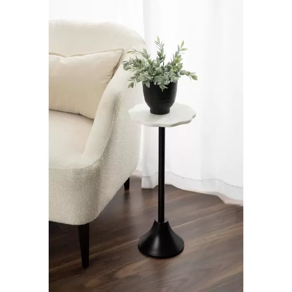 imageKate and Laurel Sanzo Modern Pedestal Drink Table 10 x 10 x 23 White Marble and Black Decorative End Table with Scalloped Marble Tabletop for Use as Small Plant Stand or Cute Martini TableBlack