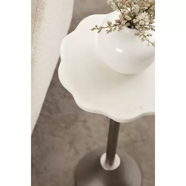 imageKate and Laurel Sanzo Modern Pedestal Drink Table 10 x 10 x 23 White Marble and Black Decorative End Table with Scalloped Marble Tabletop for Use as Small Plant Stand or Cute Martini TableSilver