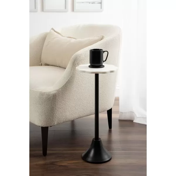imageKate and Laurel Sanzo Modern Pedestal Drink Table 10 x 10 x 23 White Marble and Black Decorative End Table with Scalloped Marble Tabletop for Use as Small Plant Stand or Cute Martini TableBlack