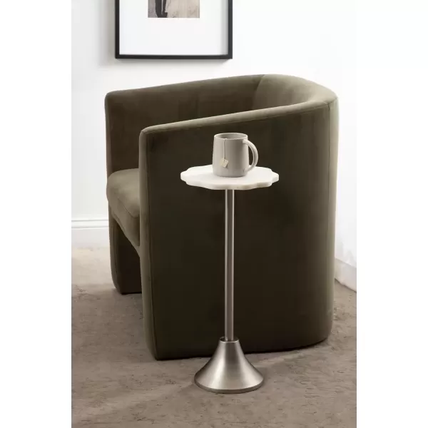 imageKate and Laurel Sanzo Modern Pedestal Drink Table 10 x 10 x 23 White Marble and Black Decorative End Table with Scalloped Marble Tabletop for Use as Small Plant Stand or Cute Martini TableSilver