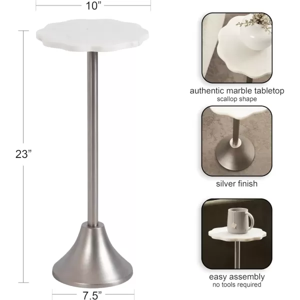 imageKate and Laurel Sanzo Modern Pedestal Drink Table 10 x 10 x 23 White Marble and Black Decorative End Table with Scalloped Marble Tabletop for Use as Small Plant Stand or Cute Martini TableSilver