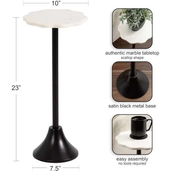 imageKate and Laurel Sanzo Modern Pedestal Drink Table 10 x 10 x 23 White Marble and Black Decorative End Table with Scalloped Marble Tabletop for Use as Small Plant Stand or Cute Martini TableBlack