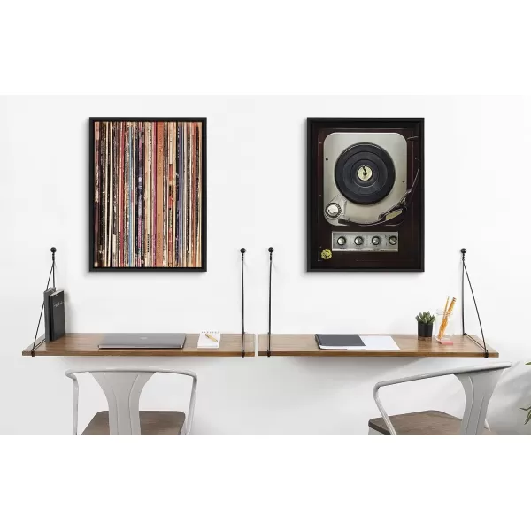 imageKate and Laurel Sylvie 33RPM Framed Canvas Wall Art by Robert Cadloff of Bomobob 18x24 Black Decorative Music Art for WallBlack