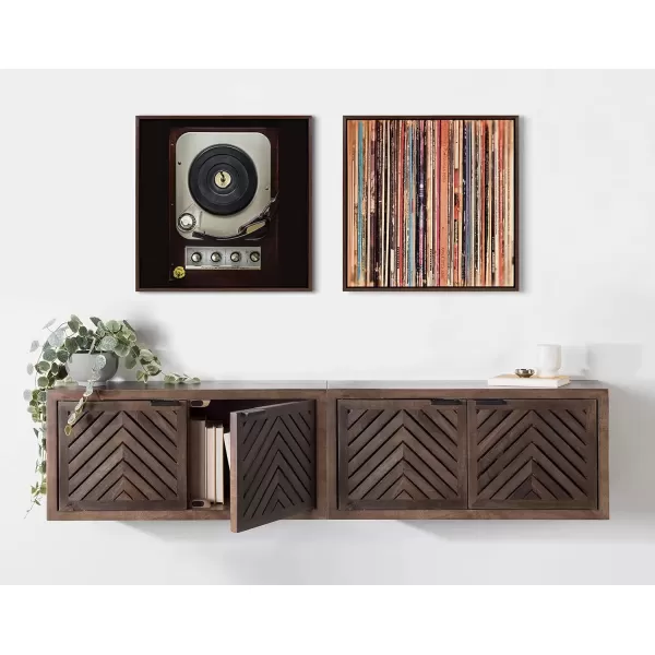 imageKate and Laurel Sylvie 33RPM Framed Canvas Wall Art by Robert Cadloff of Bomobob 18x24 Black Decorative Music Art for WallBrown