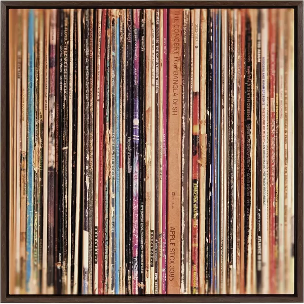 imageKate and Laurel Sylvie 33RPM Framed Canvas Wall Art by Robert Cadloff of Bomobob 18x24 Black Decorative Music Art for WallBrown