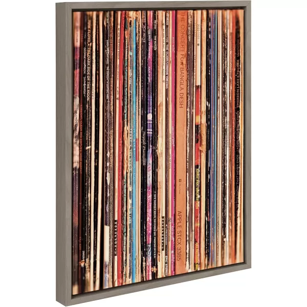 imageKate and Laurel Sylvie 33RPM Framed Canvas Wall Art by Robert Cadloff of Bomobob 18x24 Black Decorative Music Art for WallGray
