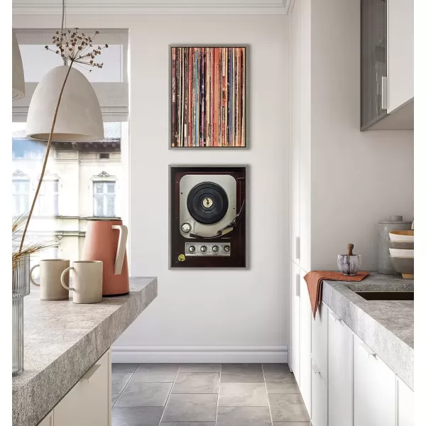 imageKate and Laurel Sylvie 33RPM Framed Canvas Wall Art by Robert Cadloff of Bomobob 18x24 Black Decorative Music Art for WallGray