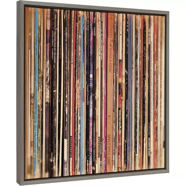 imageKate and Laurel Sylvie 33RPM Framed Canvas Wall Art by Robert Cadloff of Bomobob 18x24 Black Decorative Music Art for WallGray