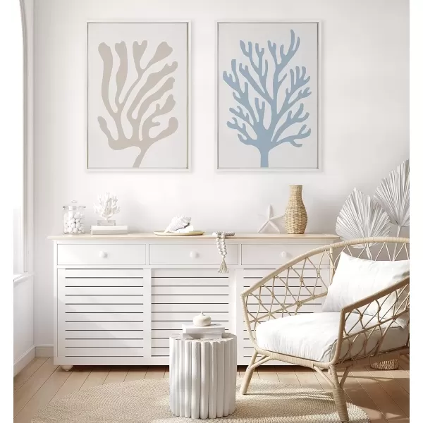 imageKate and Laurel Sylvie Abstract Coral Ocean Blue Framed Canvas Wall Art by The Creative Bunch Studio 18x24 White Simple Modern Ocean Beach Wall Dcor ArtWhite