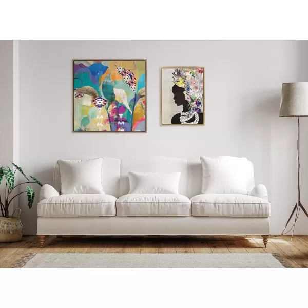 imageKate and Laurel Sylvie Abstract Flower Love Framed Canvas Wall Art by Nikki Chu 30x30 Gold Modern Colorful Abstract Floral Art for Wall
