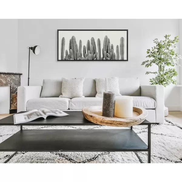 imageKate and Laurel Sylvie Black and White Looking Sharp Cactus Garden Framed Canvas Wall Art by The Creative Bunch Studio 18x40 Panel Gray Muted Landscape Art