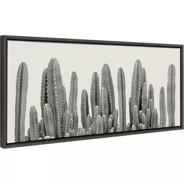 imageKate and Laurel Sylvie Black and White Looking Sharp Cactus Garden Framed Canvas Wall Art by The Creative Bunch Studio 18x40 Panel Gray Muted Landscape Art