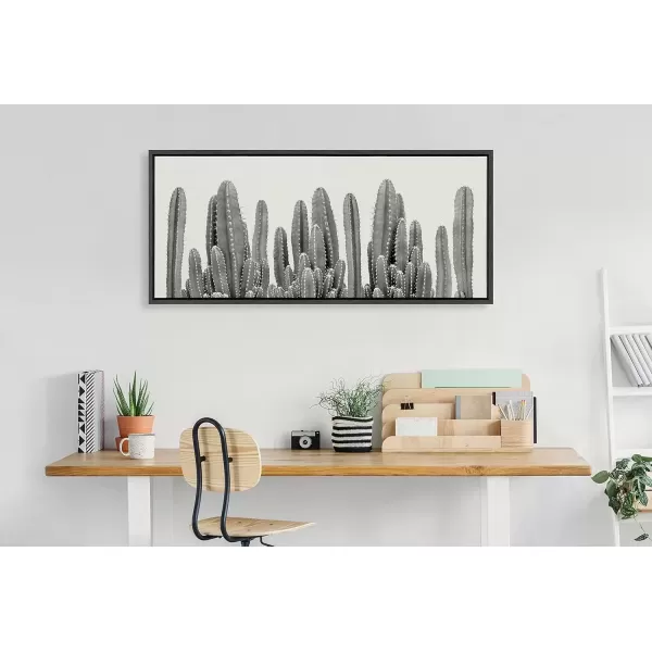 imageKate and Laurel Sylvie Black and White Looking Sharp Cactus Garden Framed Canvas Wall Art by The Creative Bunch Studio 18x40 Panel Gray Muted Landscape Art